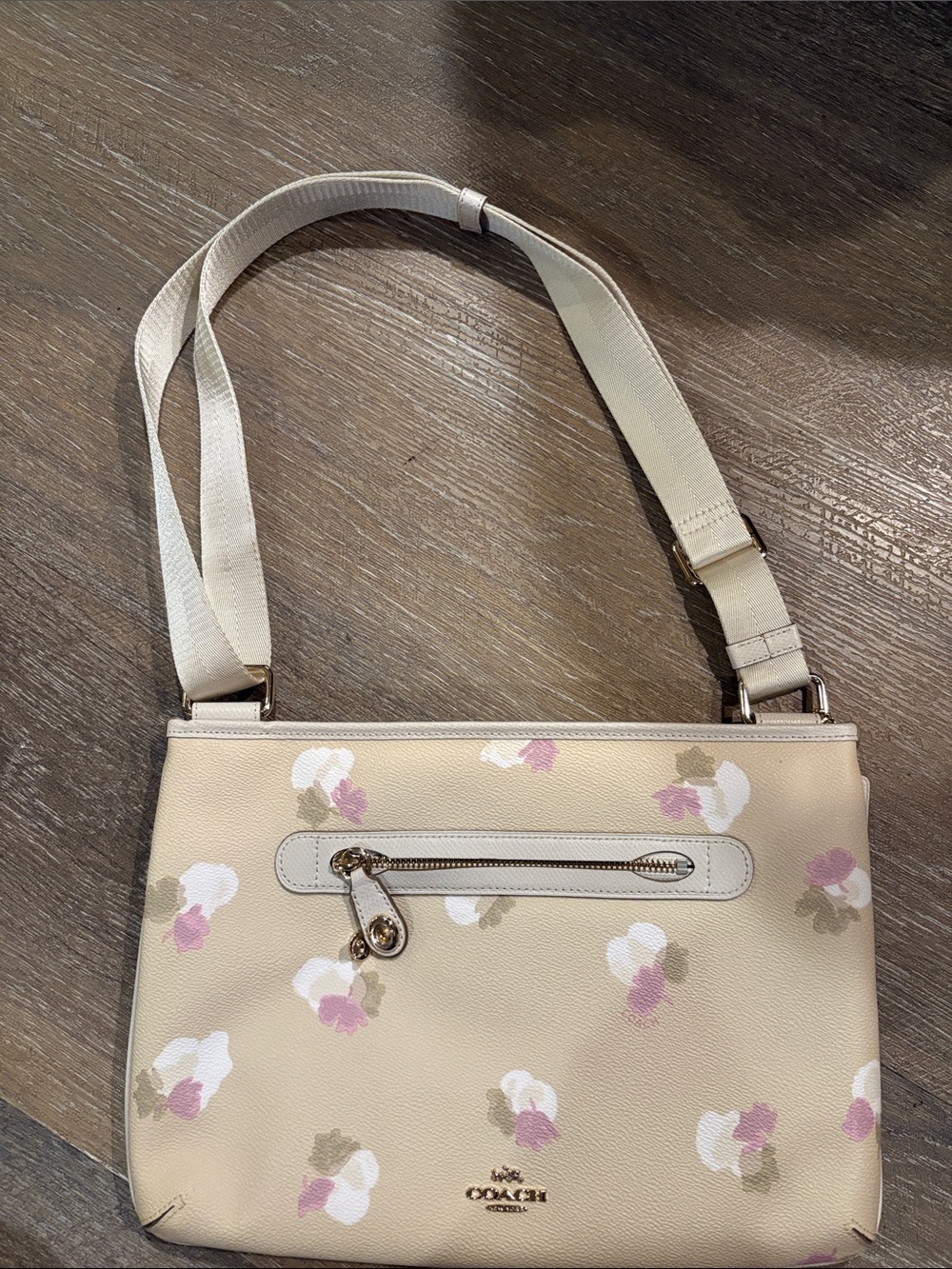 Coach Beige Crossbody with Pink & Cream Floral Print